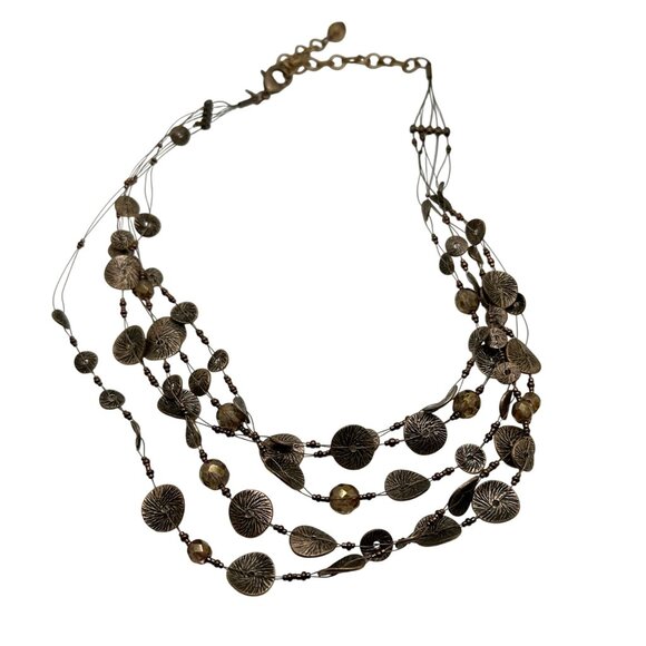 Chico's Necklace 5 Strands Round Copper Colored Beads Clear Gold Tone Beads 20" - Picture 8 of 10